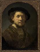 Rembrandt, Bust of a man wearing a cap and a gold chain